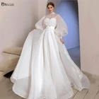 Белое мусульманское вечернее платье с пышными длинными рукавами, арабское платье из органзы с высоким воротником, элегантное платье знаменитости для невесты на выпускной