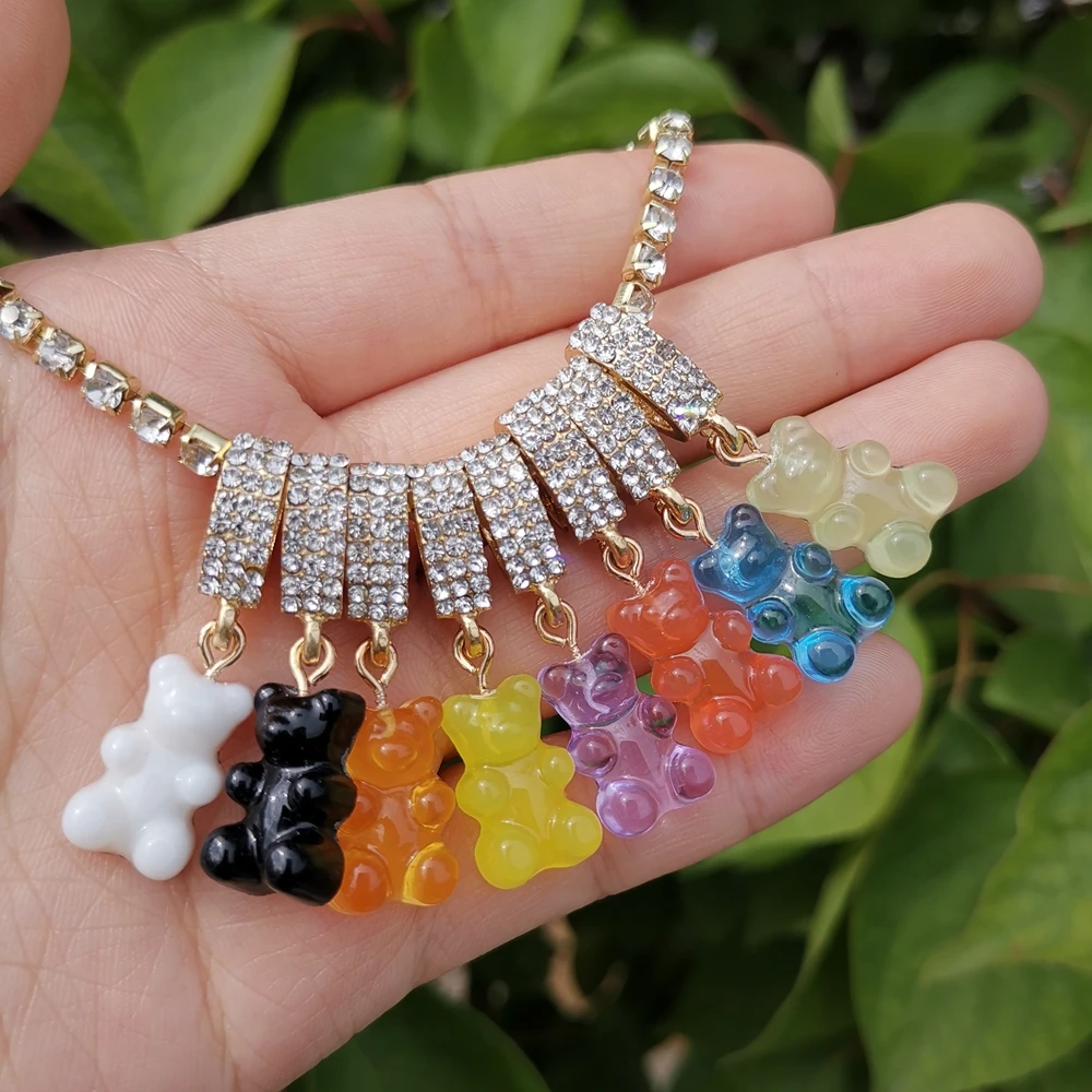 

VG 6YM Fashion Multicolor Transparent Bear Necklace Cute Candy Color Resin Gummy Bear Pendant Necklace Women Jewelry wholesale