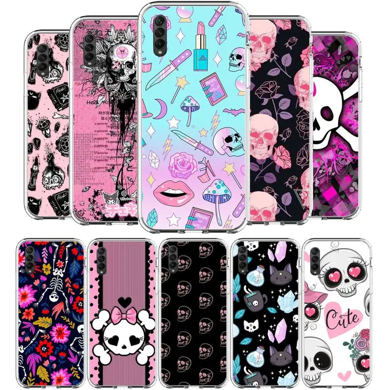 

Pink Cat Skull Sorceress Witch Phone Case For Samsung Galaxy S10 S20fe S21 S30 plus ultar S6 S7 S8 S9 edge 5g clear cover