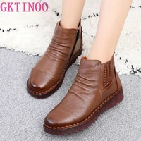 gktinoo 2021 fashion winter women shoes woman genuine leather flat ankle boots women waterproof wedge warm boots