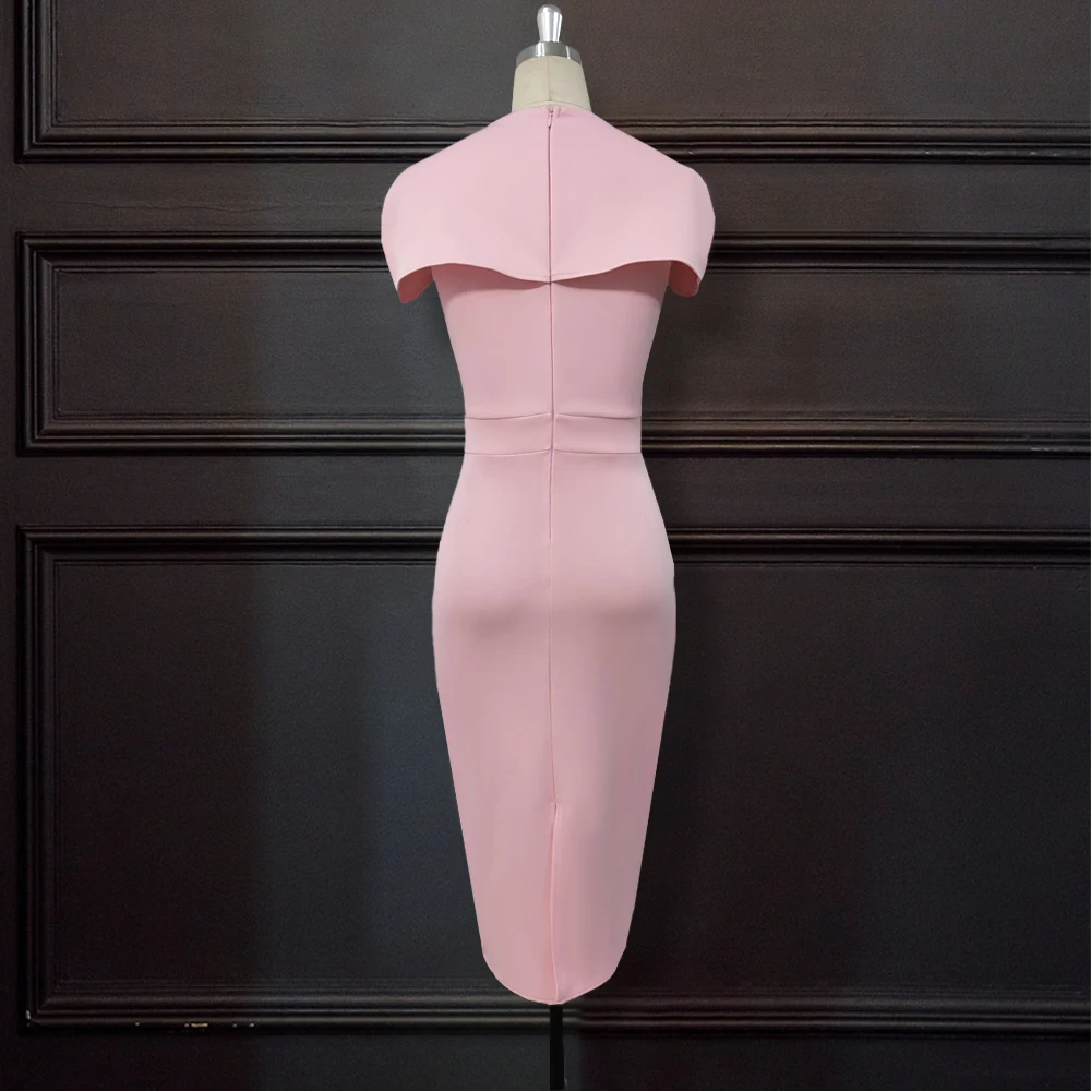 Женские розовые платья с коротким рукавом облегающее элегантное офисное