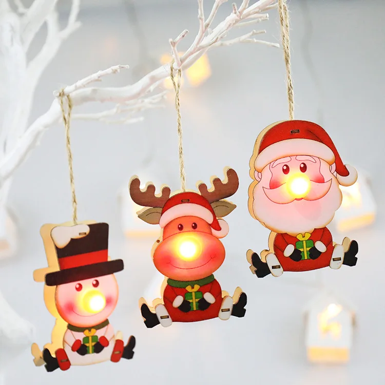 

Christmas Wooden Pendant Santa Claus Led Lights Hanging Christmas Tree Decoration Merry Christmas Decor for Home Navidad