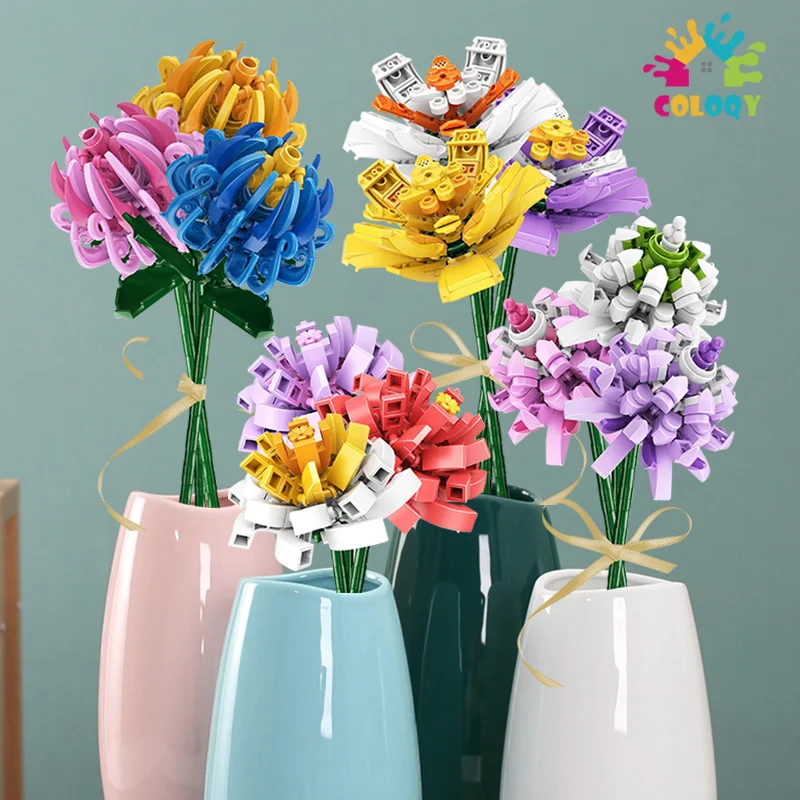 

Creative Idea Red Flowers Of Love Model Building Blocks Sattron Constructor Friends Bricks Model Toys For Girls Birthday Gifts