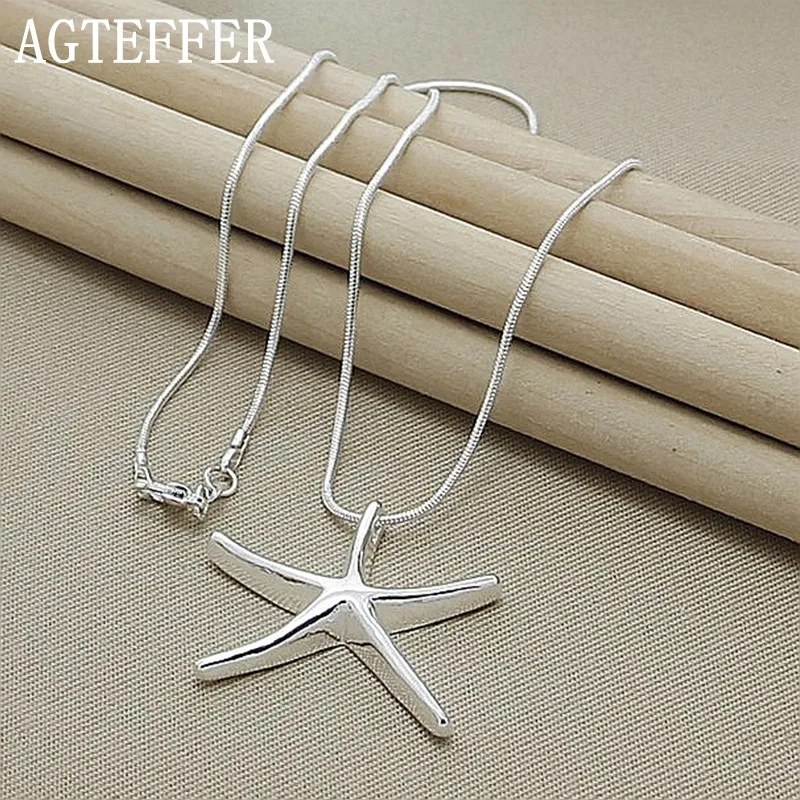 

AGTEFFER 925 Sterling Silver 18 Inch Chain Starfish Pendant Necklace For Women Wedding Engagement Fashion Charm Jewelry