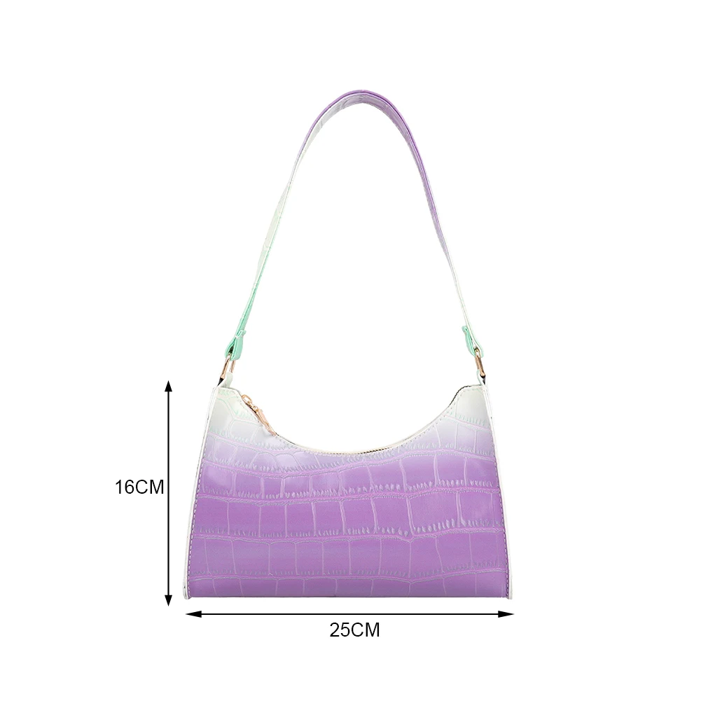 

Fashion PU Leather Bags Women Alligator Pattern Gradient Color Shoulder Underarm Bags Vintage Zipper Hobos Ladies Handbags 2021