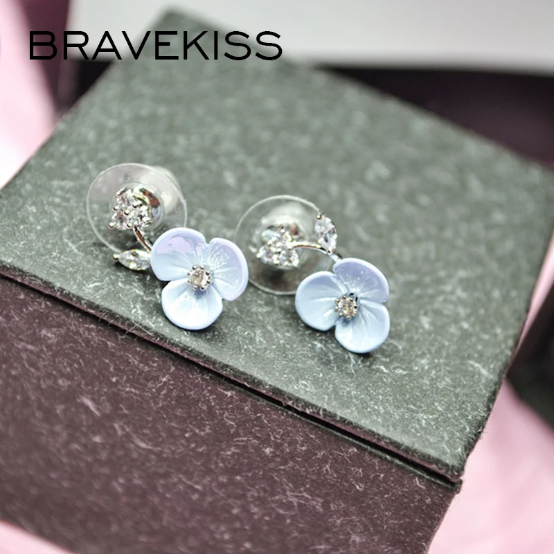 BRAVEKISS с декором в виде цветка серьги со шпилькой для Для женщин CZ женские Мода
