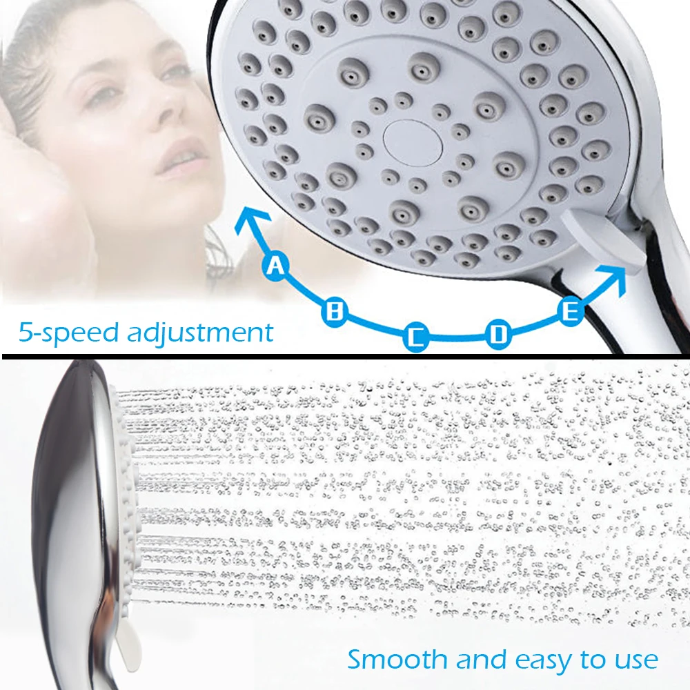 5 Modes ABS Bathroom Shower Head Big Panel Round Chrome Rain Head Water Save Classic Design Rain Showerhead Replacement Parts