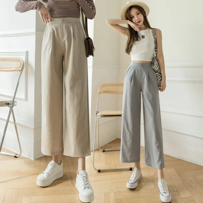 

Cotton Linen Pants Casual 2021 Summer New Elastic Waist Solid Loose Women's Harem Pants Trousers
