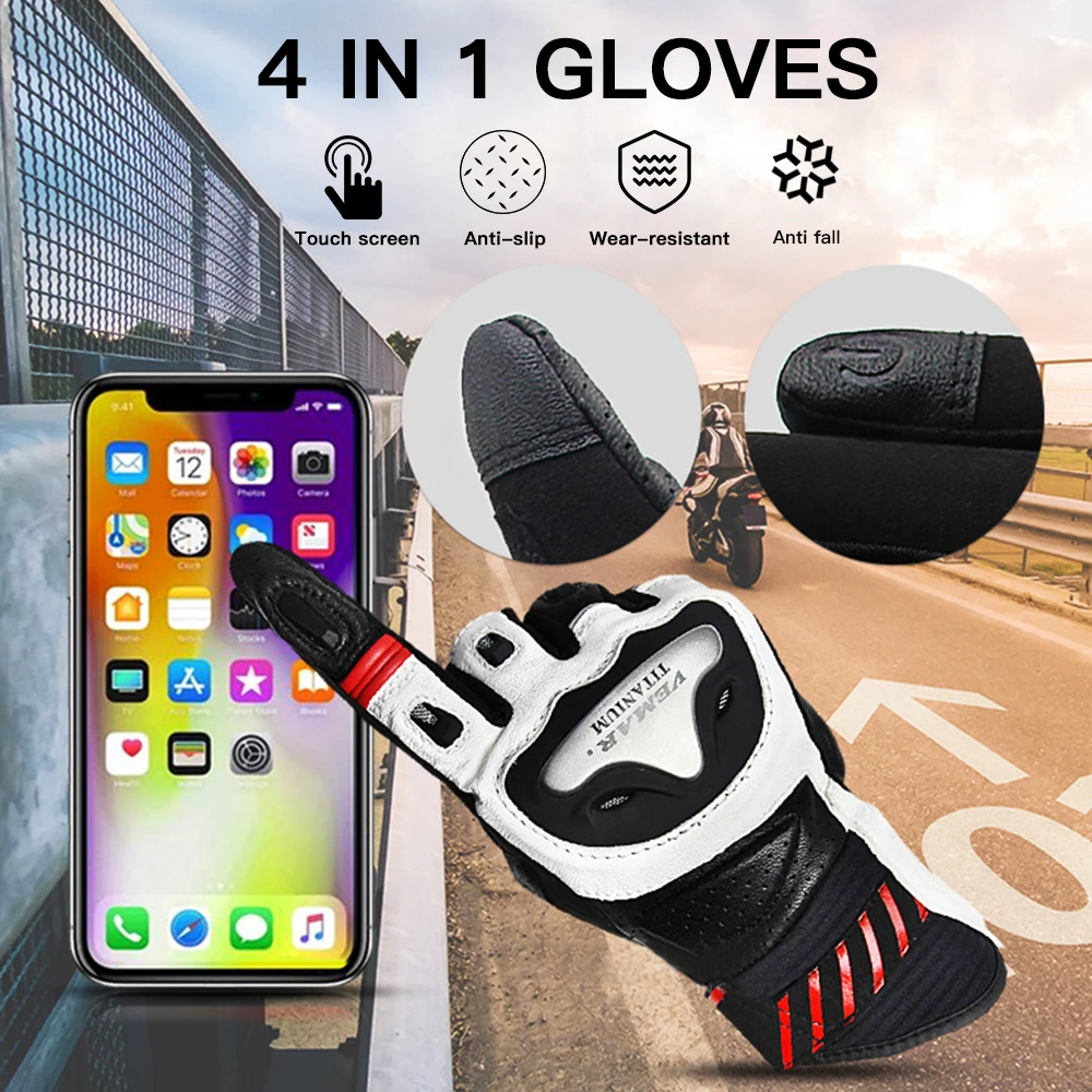 Летние мужские перчатки для мотокросса с сенсорным экраном кожаная перчатка