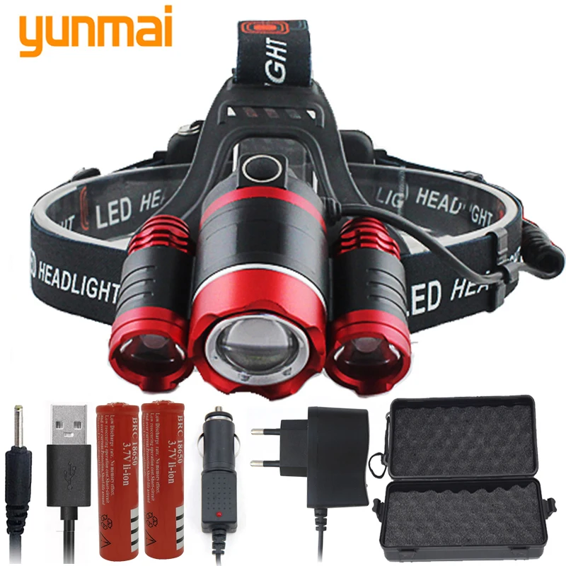 

Headlamp sets XM T6 Zoomable Rechargerbale Head Lamp 18650 Battery +charger+toolbox waterproof Fishing lantern yunmai