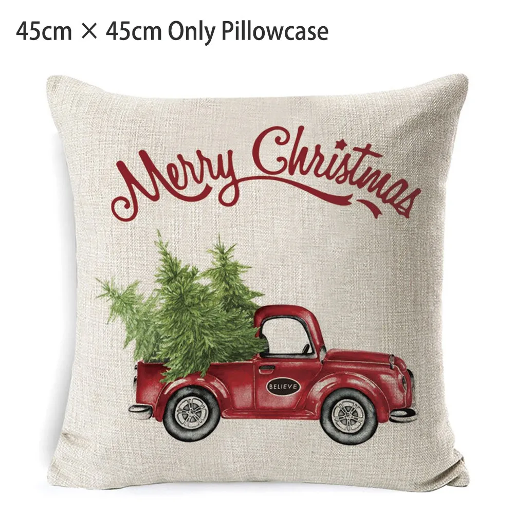 

Christmas Deer Cushion Cover Soft Sofa Linen Pillowcase Home Office Back Throw Pillow Cover Car Elk Christmas Pillow Case