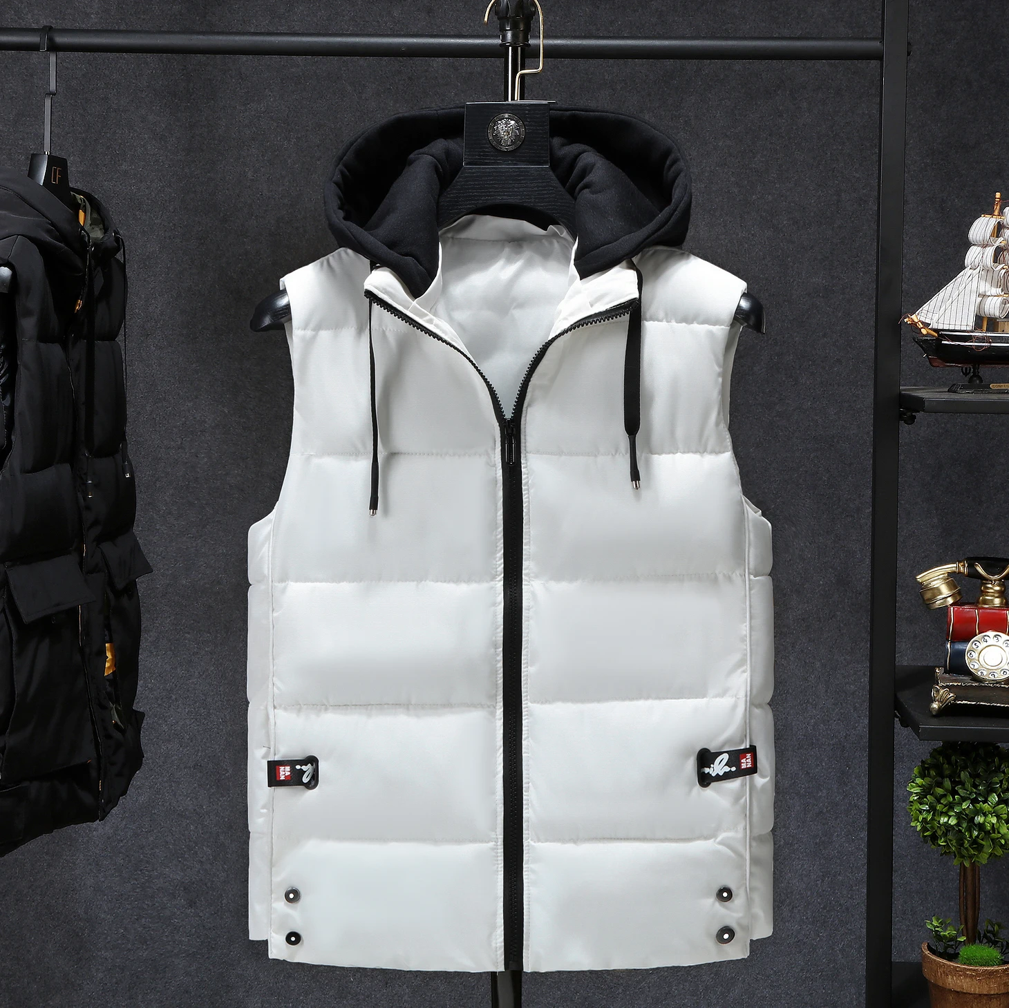 

Winter Jackets Casual Mens Thick Vests Men Hoodie Coats Male Cotton Padded Warm Slim Sleeveless Waistcoat