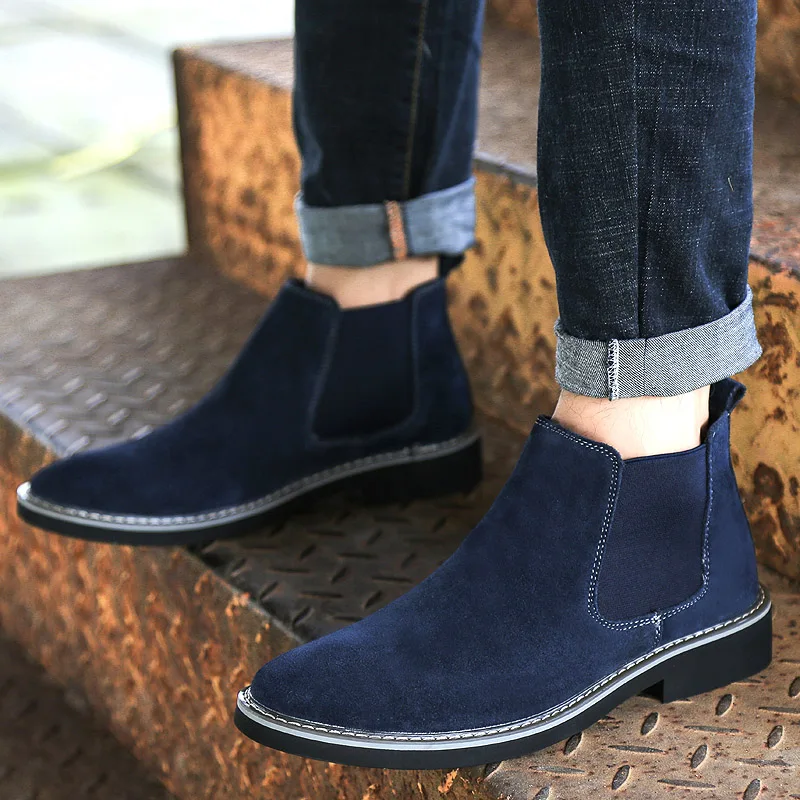 JUNJARM/ботинки челси для мужчин из коровьей замши сезон осень-зима модные мужские