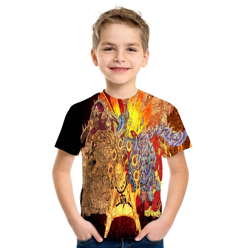 

Boys And Girls Summer Oil Painting Print T-Shirt Fun And Cute Kids T-Shirt Harajuku Design Contrast Color Round Neck Children's