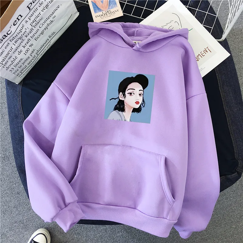 Зимняя теплая негабаритная толстовка с капюшоном Женская мода Harajuku Женский пуловер Kawaii Белая Толстовка Топы женские плюс бархат