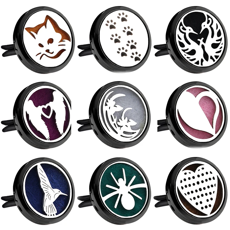 

2019 Bright Black Car Aromatherapy Air Freshener Perfume Lockets Stainless Steel Essential Oil Diffuser Car Clip Pendant Jewelry