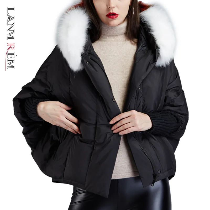 

LANMREM, верхняя одежда на молнии с длинными рукавами и рукавом летучая мышь, пальто свободного покроя с коротким меховым воротником, женское ч...