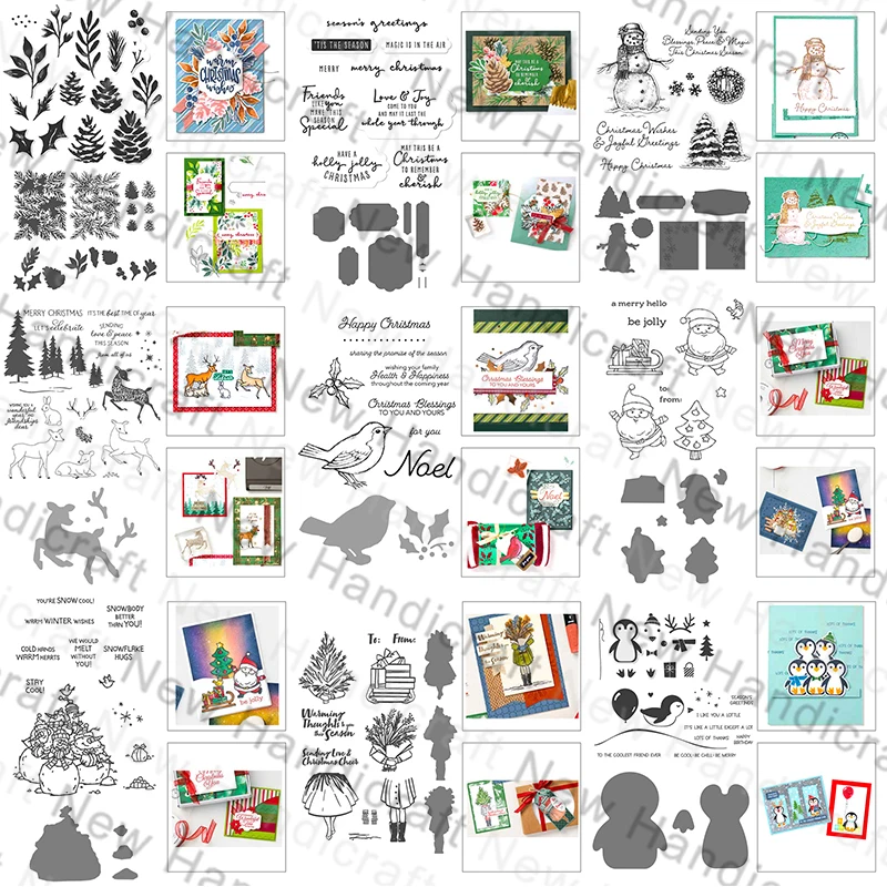 

2021 New Christmas Halloween English Words Pattern Clear Stamps and Metal Cutting Dies Set For Making Greeting Card Scrapbooking