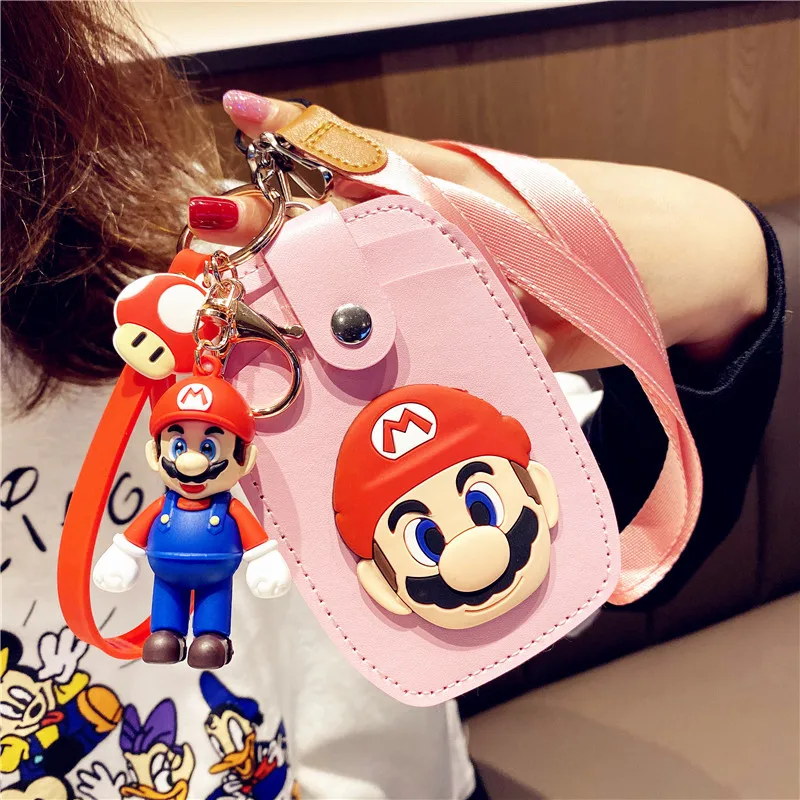 

Mario Card Set Pu Leather Fashion Game Practical Id Bus Meal Bag Rope Keychain Keyring Student Gift