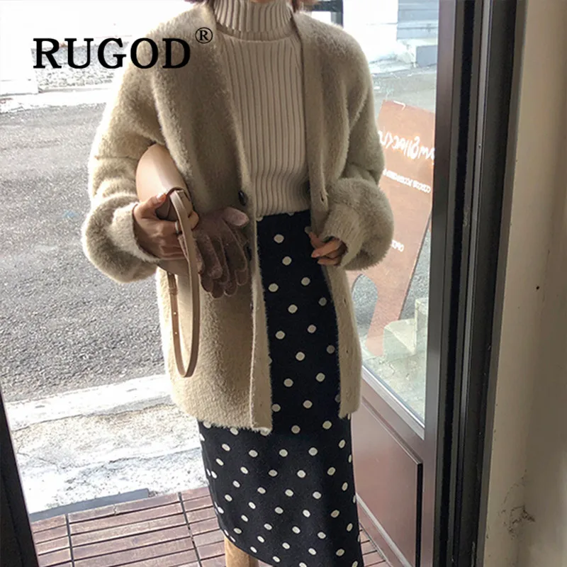 Женский кашемировый кардиган RUGOD повседневный однобортный Кардиган в Корейском