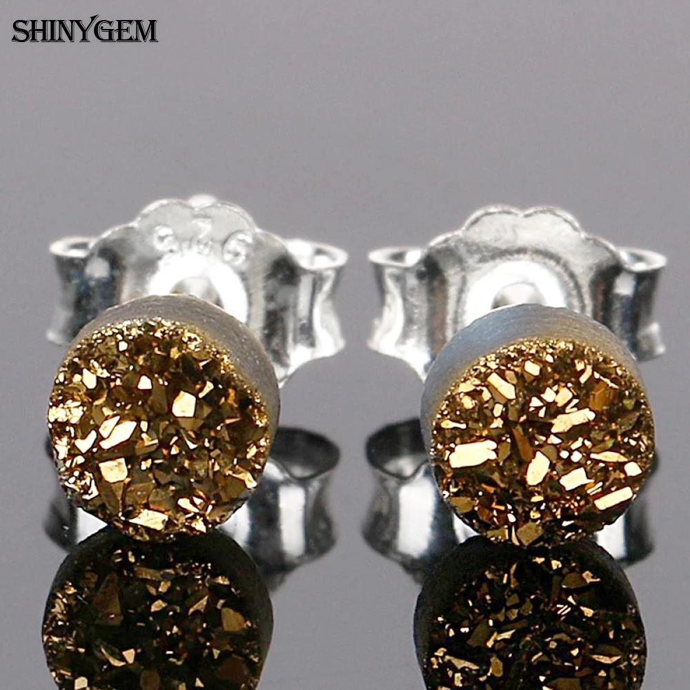 Милые изысканные круглые серьги гвоздики ShinyGem 4*4 мм с натуральным кристаллом