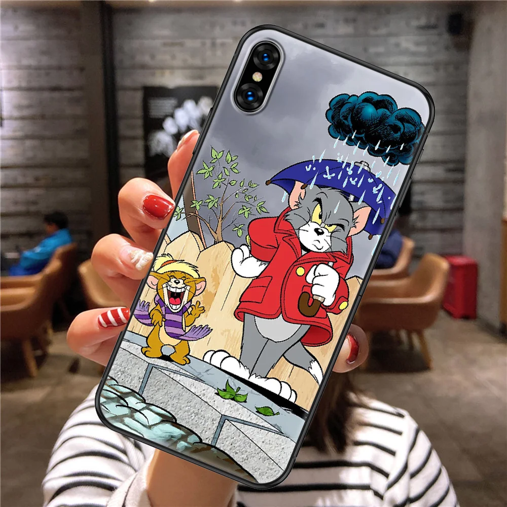 

Cat TOM Mouse JERRYS Phone Case Cover Hull For iphone 5 5s se 2 6 6s 7 8 12 mini plus X XS XR 11 PRO MAX black painting coque