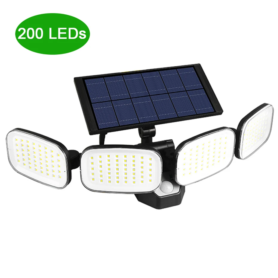 

Водонепроницаемая светодиодная лампа на солнечной батарее с 4 головками, с пассивным ИК датчиком движения, COB/SMD 200, светодиодный Светодиодны...