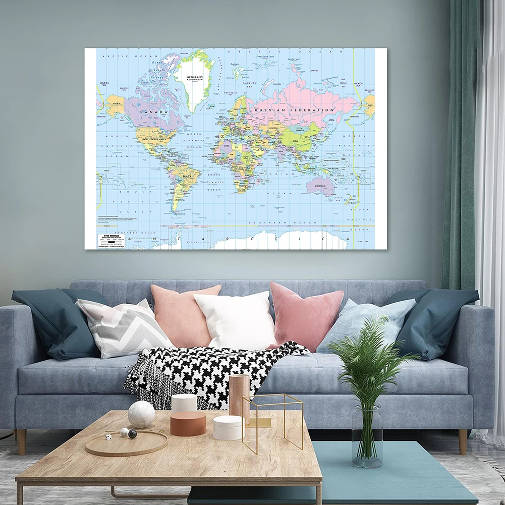 

130*90cm The World Political Map Non-woven Canvas Painting Wall Art Poster Living Room Home Decor Education School Supplies