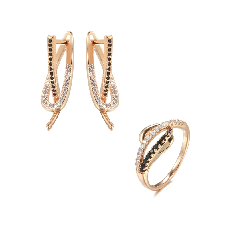

Женские серьги и кольцо с фианитом, серьги в минималистическом стиле с инкрустацией под розовое золото 585 пробы, украшения для вечерние
