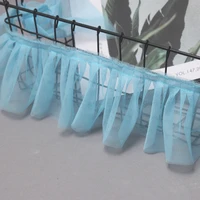 1yards embroidery lace tulle 9cm voile pleated pink white lace ribbon collar blue lace fabric sewing trim applique dentelle py 7