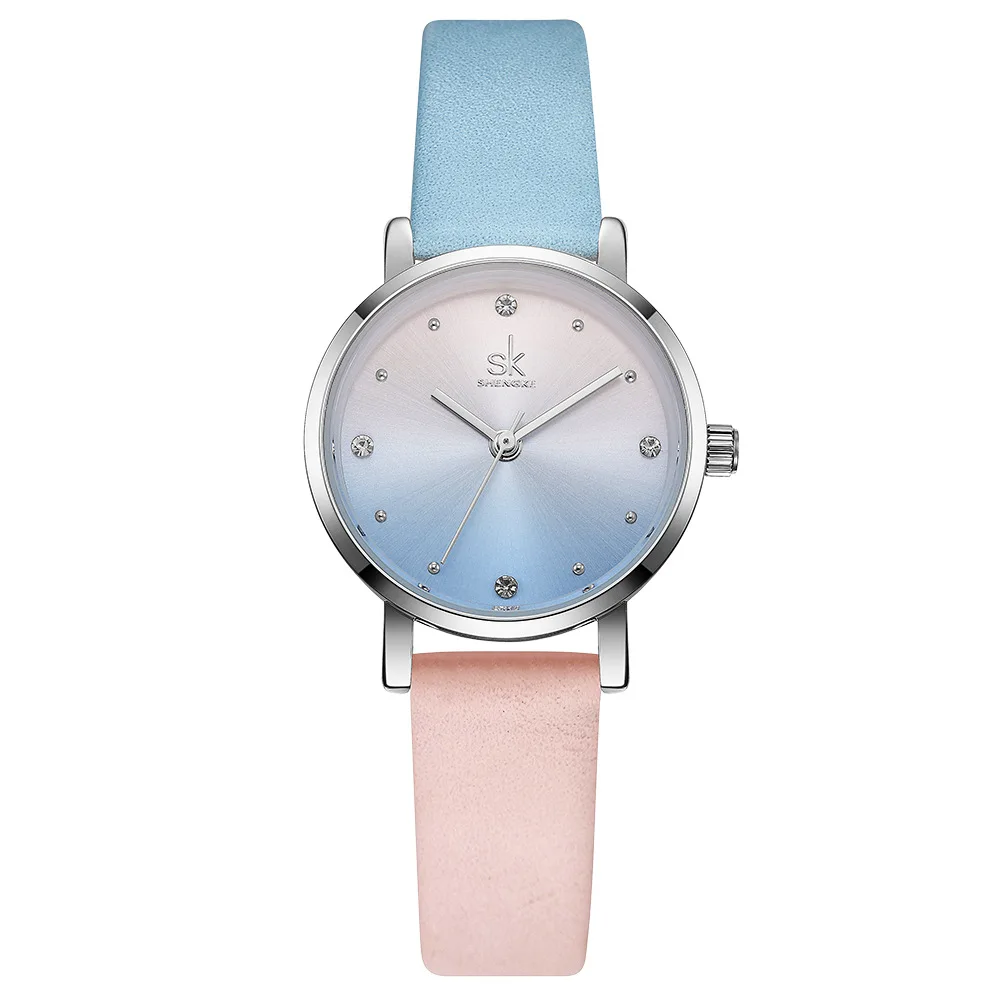 blue pink SK Shengke креативные градиентные женские часы с циферблатом с кожаным ремешком женские часы-браслет женские часы Relogio Feminino Montre Femme - Цвет: blue pink
