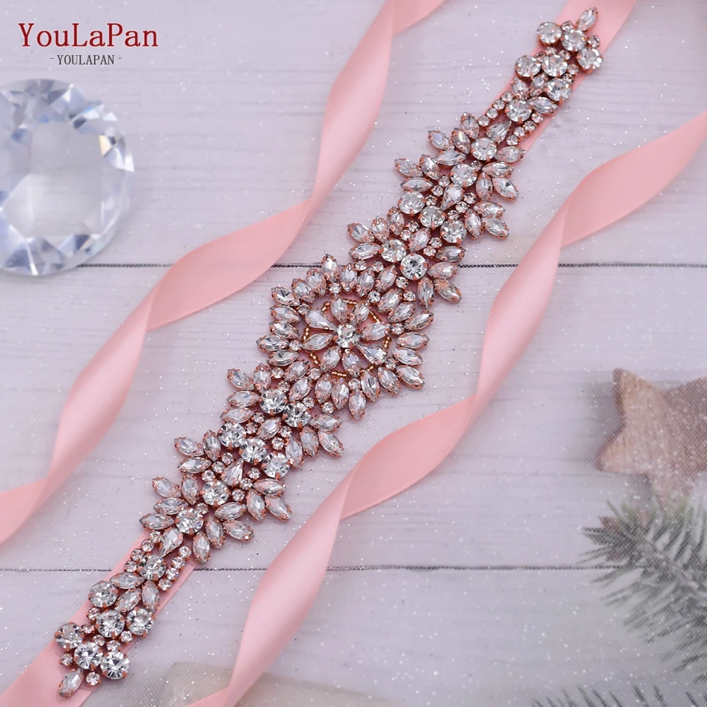 

YouLaPan S319-RG Wedding Belt Bridal Belt Bridesmaid Rhinestone Rose Gold Belt Female Waist Chain Woman Evening Dress Belt