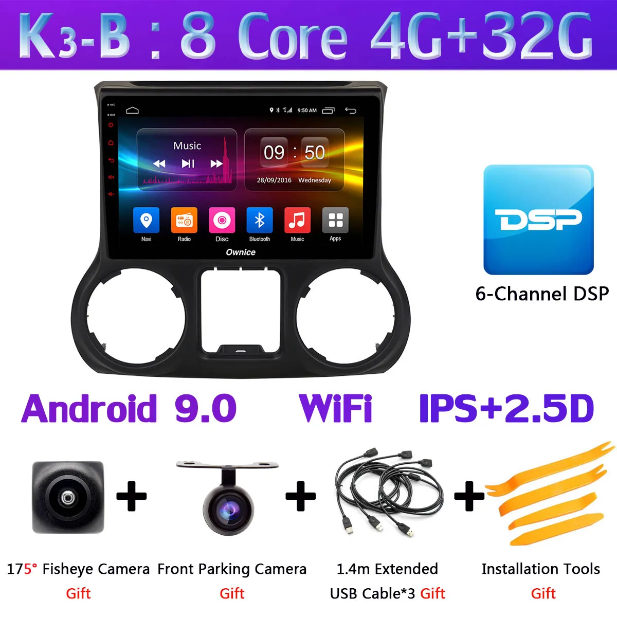 K3-B Панорамная камера 360 ° 4G LTE WiFi Android 9,0 4+ 64G gps CarPlay SPDIF DSP автомобильный Радио плеер для Jeep Wrangler 3 JK 2011 - Цвет: K3-B