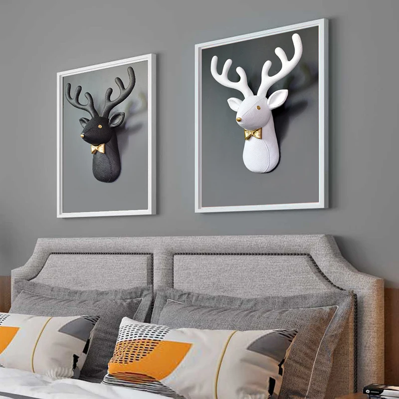 

Nordic Deer Wall Decoration Wall Living Room Bedroom Store Background Wall Stereoscopic Q Version Animal Elk Pendant Room Decor