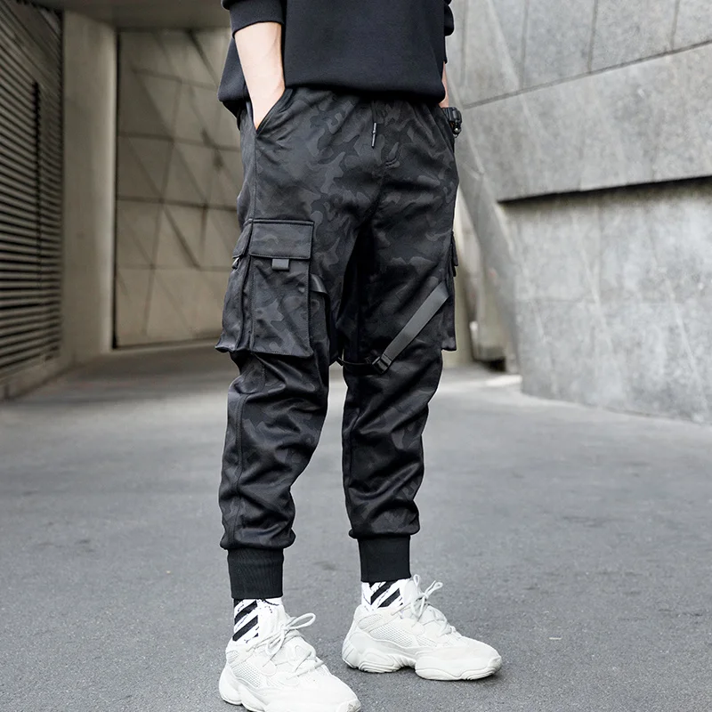 

Multi-pocket Mens Ribbons Design Harem Pant Men Streetwear Punk Hip Hop Trousers Joggers Male Dancing Pant WA144