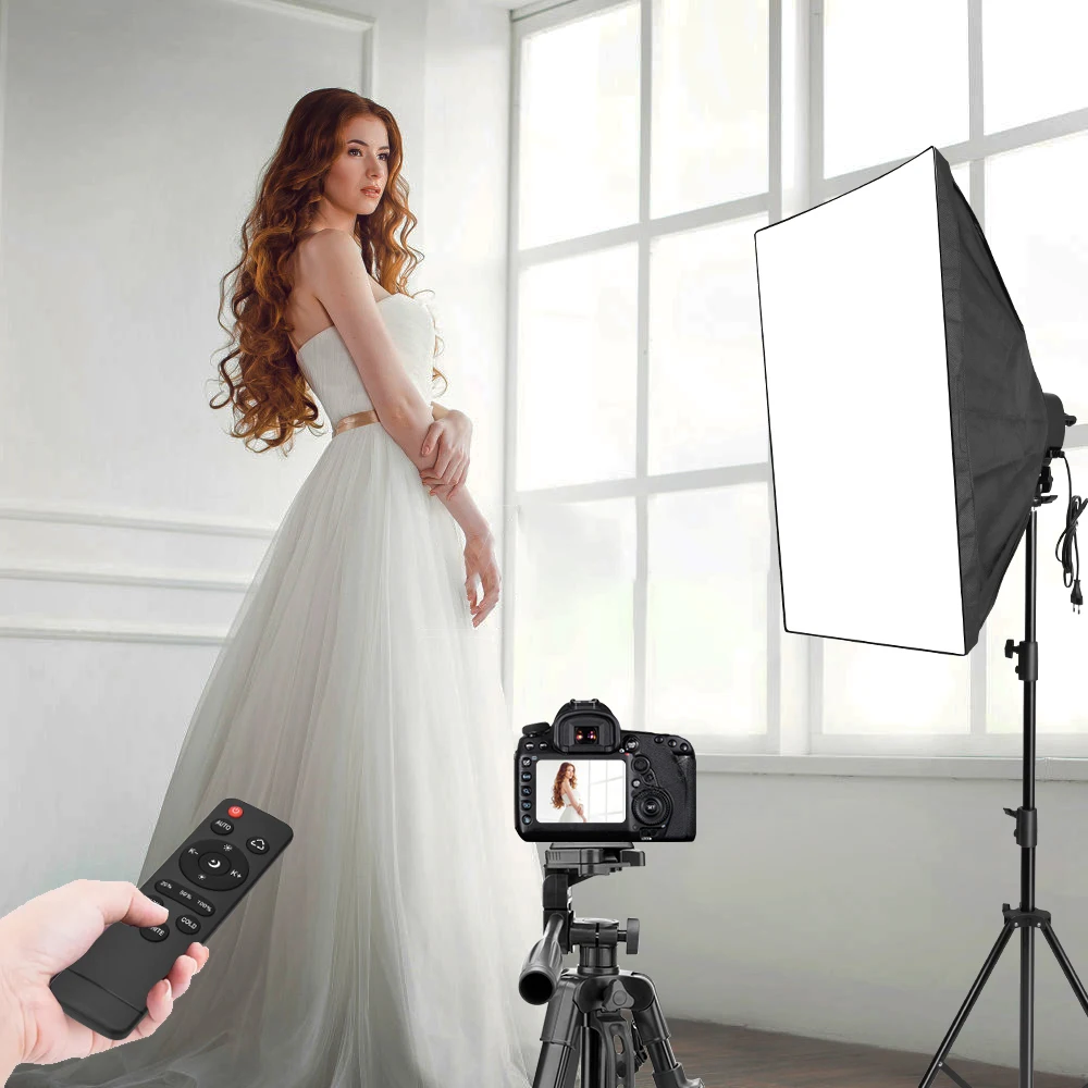 

Photography Dimmable LED Softbox Lighting Kit 2M Adjustable Stand Tripod 3200K-5500K 85W Light Bulb for Video Filming Portraits