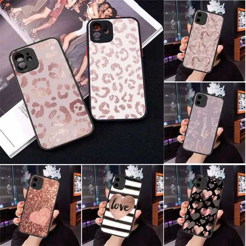 

Gold Rose Glitter Love Phone Case For iPhone 13 12 11 Mini Pro XR XS Max 7 8 Plus X Matte transparent Back Cover