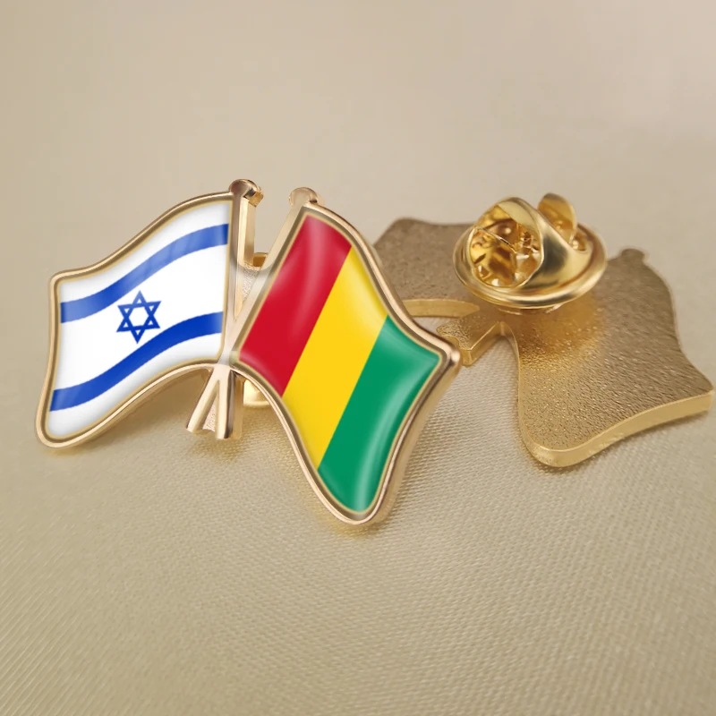 

Israel and Guinea Crossed Double Friendship Flags Lapel Pins Brooch Badges