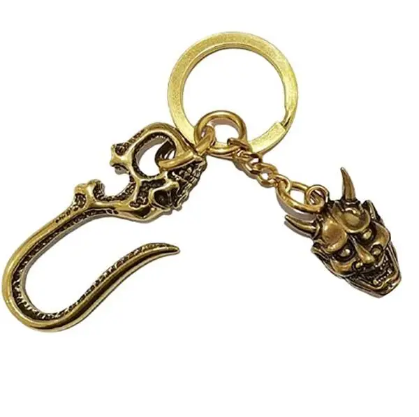 

Латунный брелок для ключей Hannya с черепом ручной работы, брелок на молнии для повседневного использования, мужской подарок на Рождество