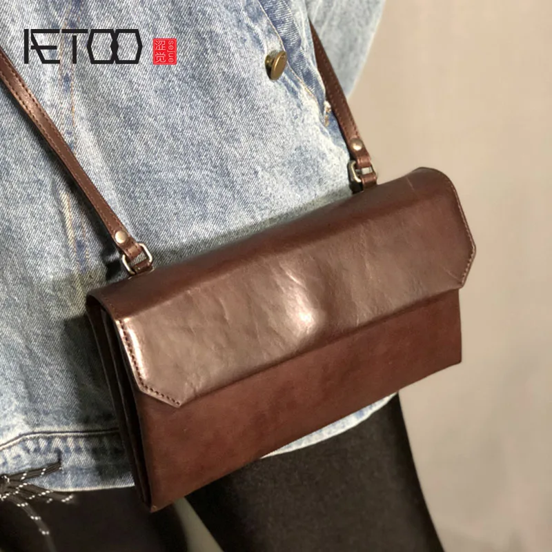 Женская кожаная сумка на плечо AETOO простая маленькая квадратная в стиле ретро