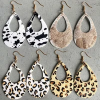 cowhide leather cutout teardrop earrings for women animal print gold blocking leopard earrings jewelry wholesale