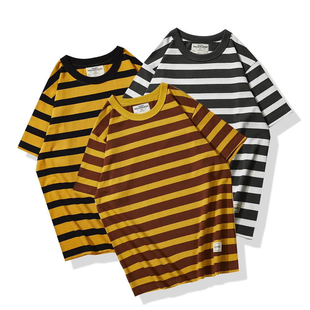 

Striped Short Sleeve T-shir Mens Summer Horizontal Stripes Half-Sleeve Casual Loose Crew Neck Cotton Tee Men
