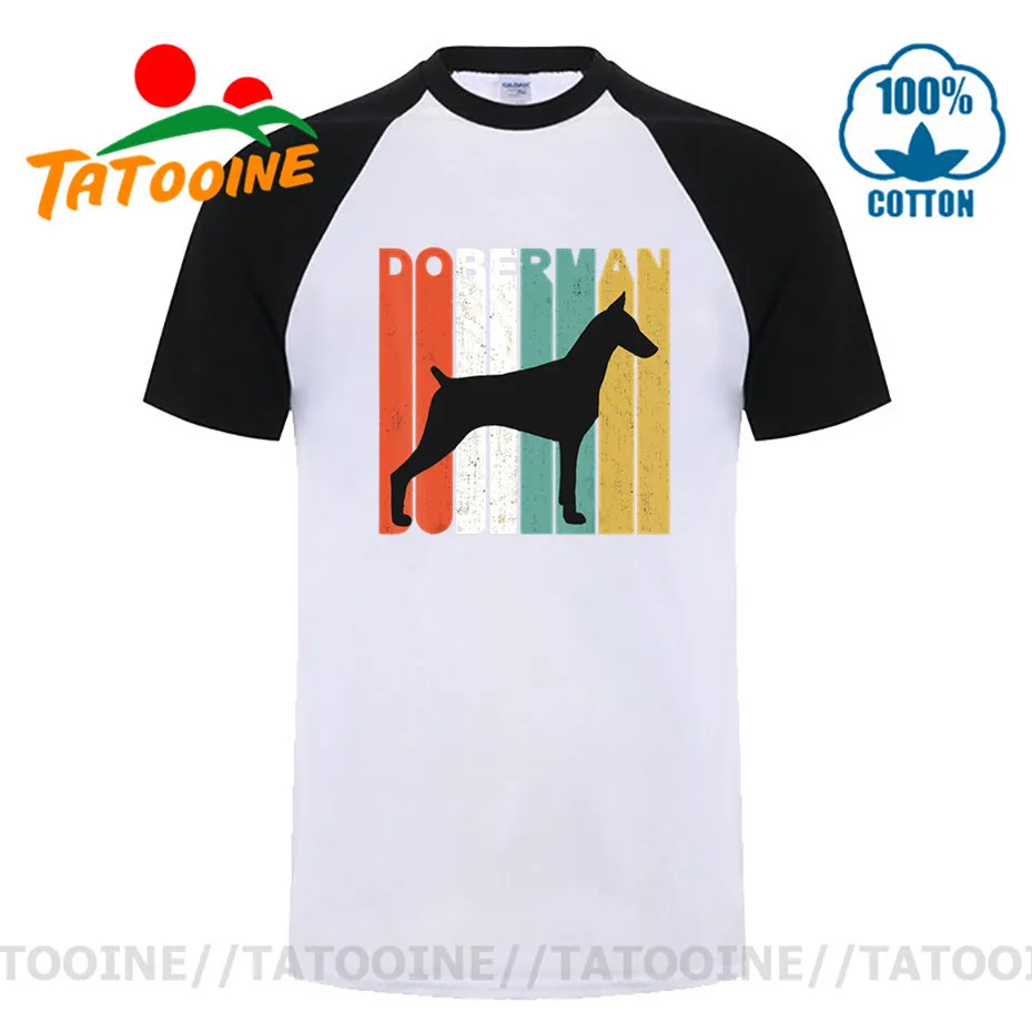 ТАТУИН Винтаж Doberman силуэт Футболка мужская забавная Ретро собака породы