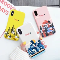 hand painted town scene phone case for iphone 6s 7 8 plus se 2020 12 mini 11 pro max xs xr xs max soft silicone back cover funda
