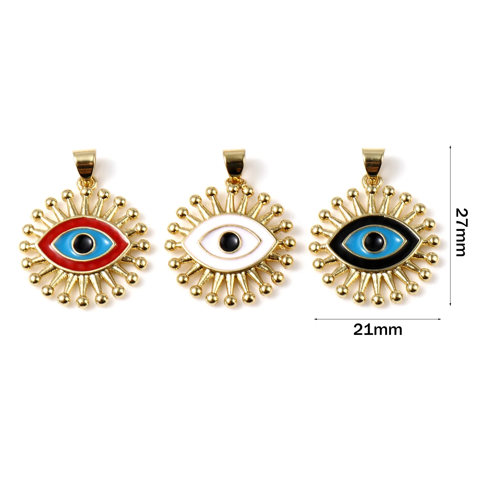 

Fashion Vintage Copper Charms Gold Plated Sun Eye Enamel Charm For Necklace Bracelet Jewelry Supplies 27mm x 21mm, 1 Piece