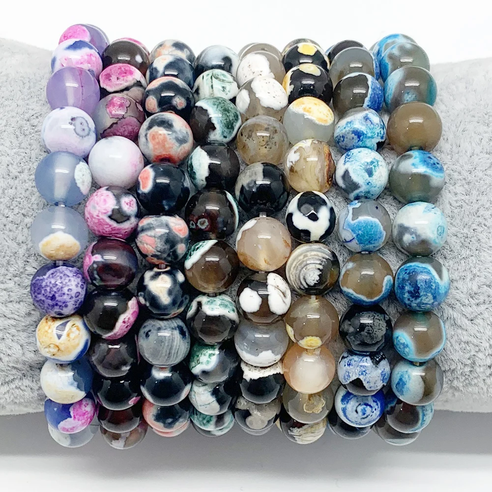 

Momiji Fashion Fire Agate Matural Stone for the Women Elastic Adjustable Round Beads Crystal Charm Couple Bracelet