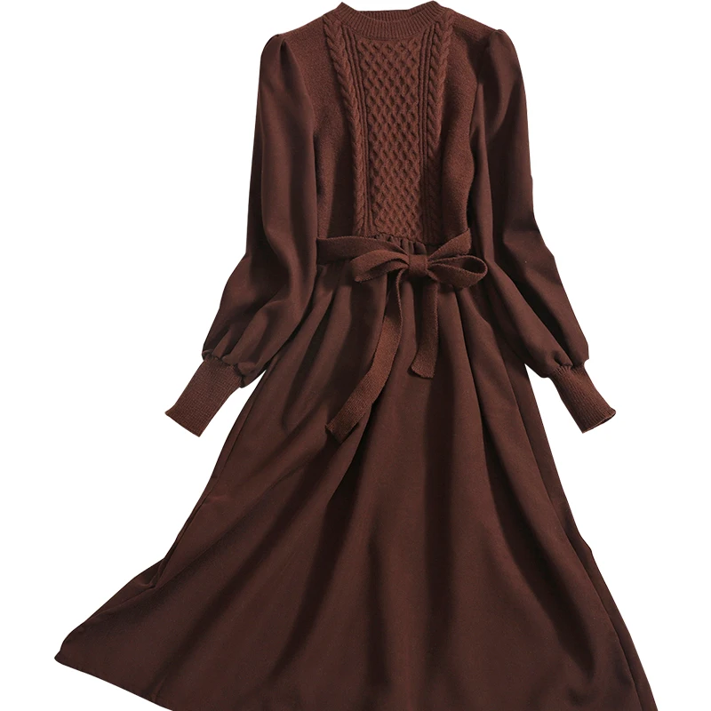 Женское трикотажное платье с круглым вырезом однотонное винтажное вельветовое