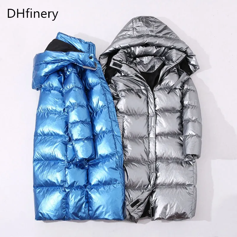 DHfinery мужской зимний пуховик длинный дизайн 90% белый утиный пух большой с