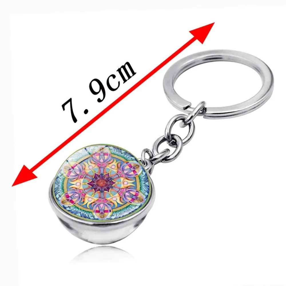 Keychain Retro Fashion Creative Mandala Time Gem Double-sided Glass Ball Keyring Key chain Jewelry Pendant Gifts For Men | Украшения и