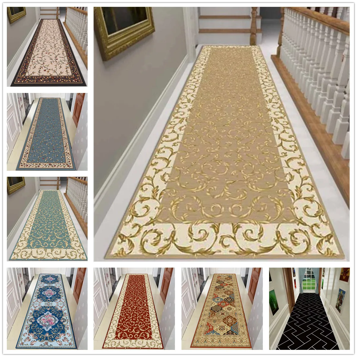 

Non slip floor mats in corridors and flower printed carpets are used for corridor, balcony, living room, door, kitchen, bedroom